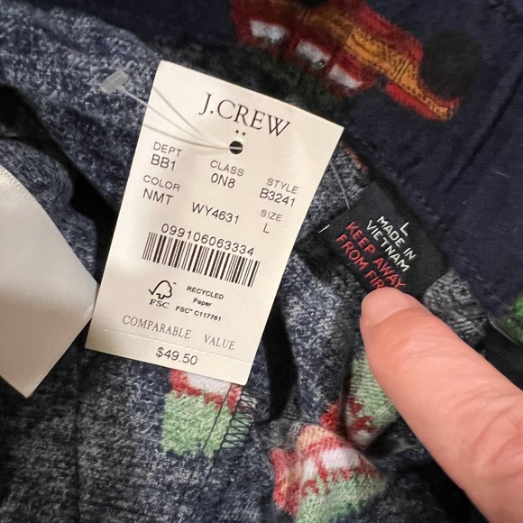 NWT J. Crew Men's Navy W/Christmas Tree & Truck Print Flannel Sleep Pant - Picture 5 of 11